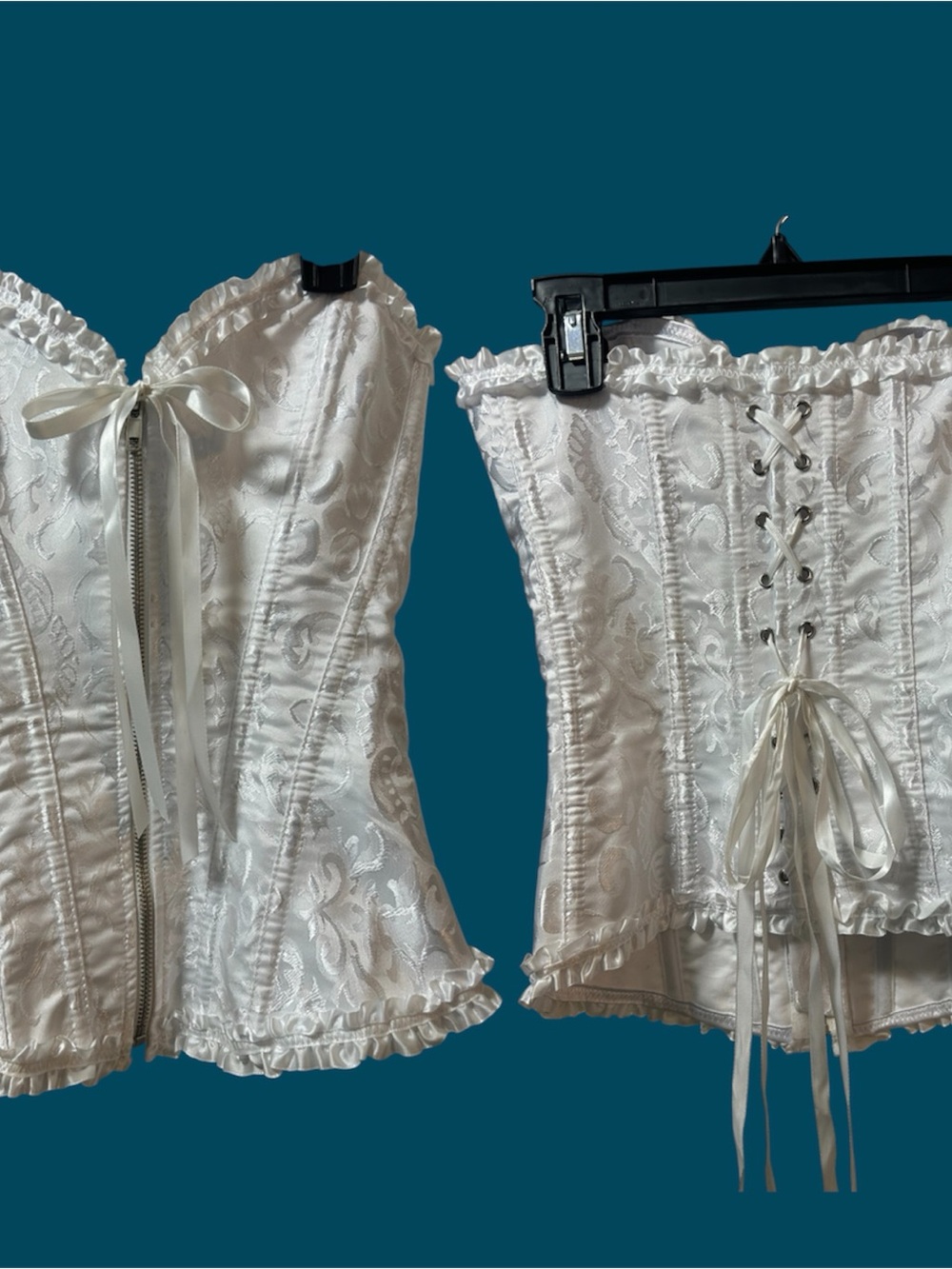 Spirit White Satin Brocade Lace-Up Corset XS
